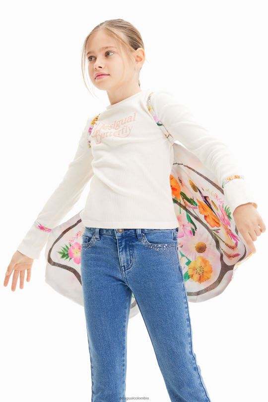 Desigual Colombia pagina oficial - ropa 4802L1718 chica Desigual camiseta de canalé con alas de mariposa