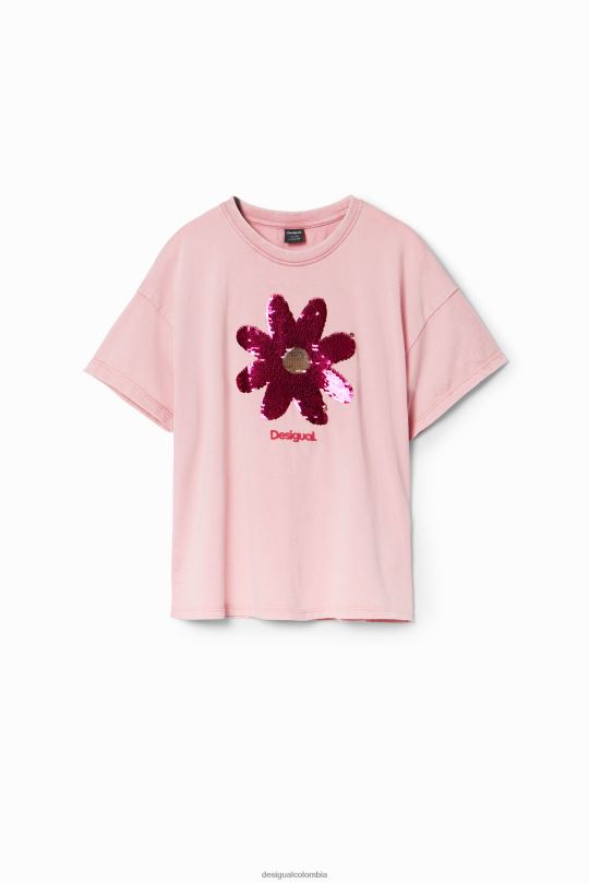 ropa 4802L1740 chica Desigual camiseta con flores de lentejuelas - Desigual Colombia rebajas