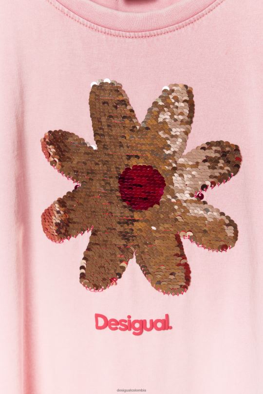ropa 4802L1740 chica Desigual camiseta con flores de lentejuelas - Desigual Colombia rebajas