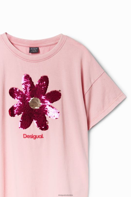 ropa 4802L1740 chica Desigual camiseta con flores de lentejuelas - Desigual Colombia rebajas