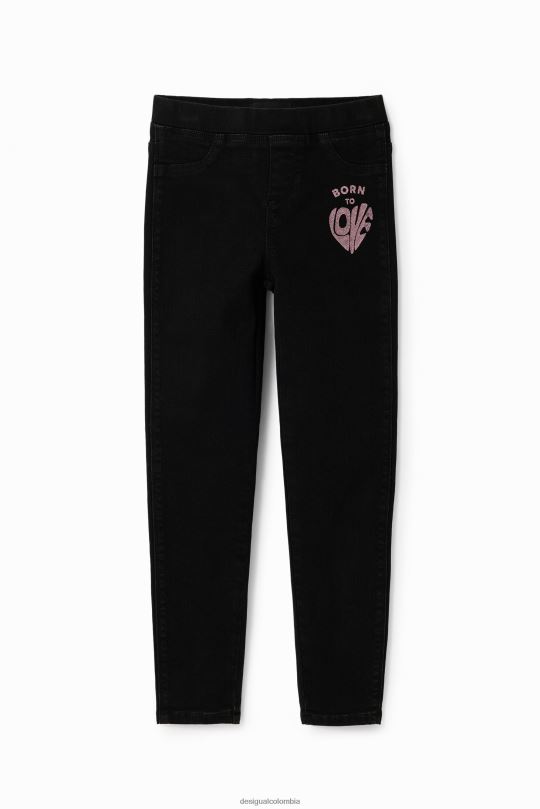 ropa 4802L1745 chica Desigual leggings de mezclilla con mensaje - Desigual Colombia Medellín