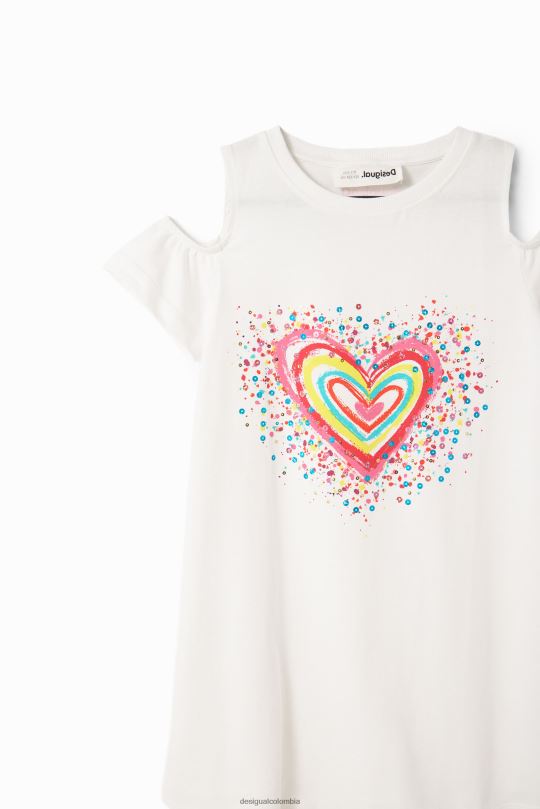 ropa 4802L1842 chica Desigual vestido estilo camiseta con aberturas en forma de corazón - Desigual shop