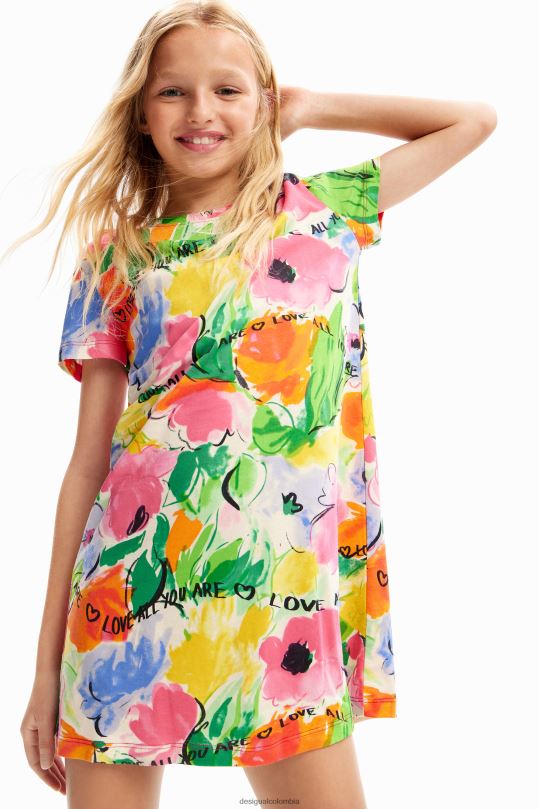 blusas Desigual bogota - ropa 4802L1867 chica Desigual vestido estilo camiseta con aberturas y flores