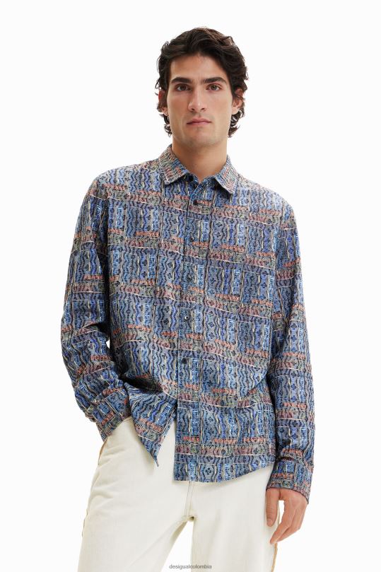 ropa 4802L1543 hombres Desigual camisa con logo artístico bordado - Desigual Colombia rebajas