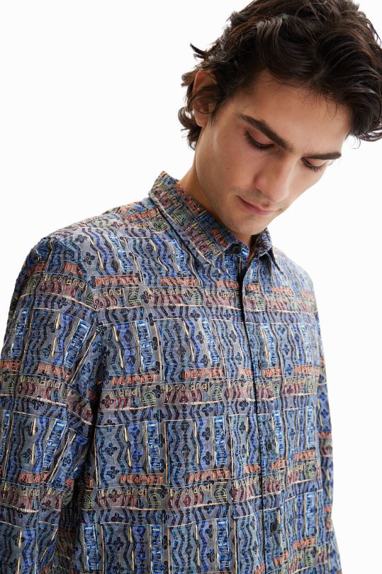 ropa 4802L1543 hombres Desigual camisa con logo artístico bordado - Desigual Colombia rebajas