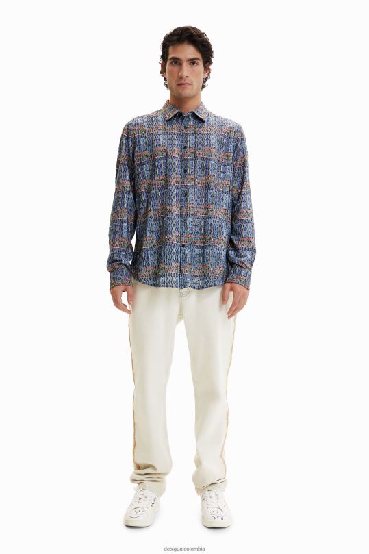 ropa 4802L1543 hombres Desigual camisa con logo artístico bordado - Desigual Colombia rebajas