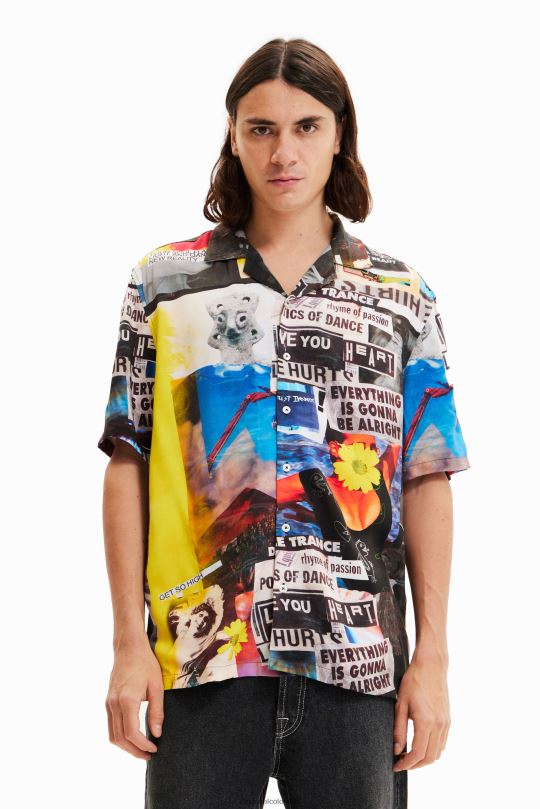 ropa 4802L1553 hombres Desigual camisa de periódico resort - Desigual shop