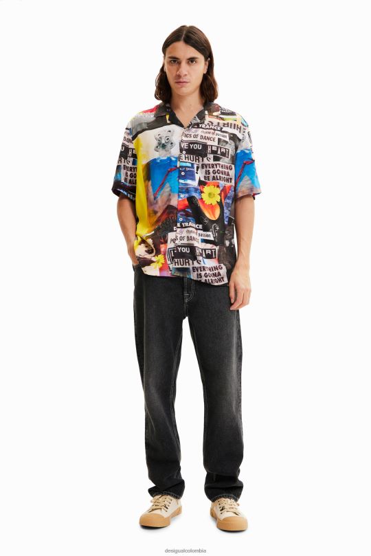 ropa 4802L1553 hombres Desigual camisa de periódico resort - Desigual shop