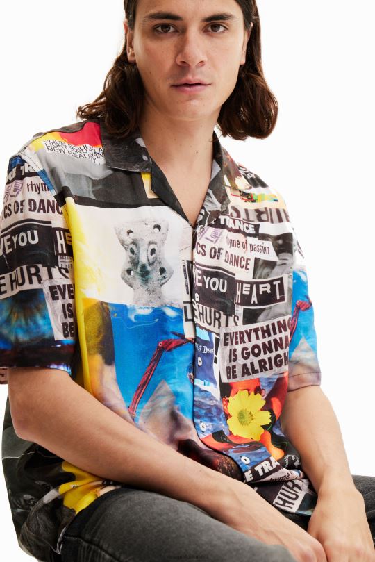 ropa 4802L1553 hombres Desigual camisa de periódico resort - Desigual shop