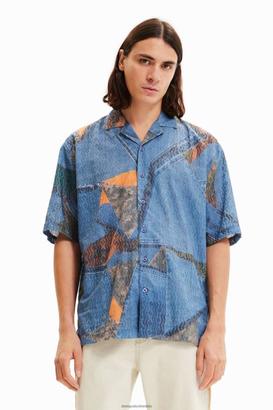 Desigual Colombia - ropa 4802L1565 hombres Desigual camisa estilo resort con patchwork