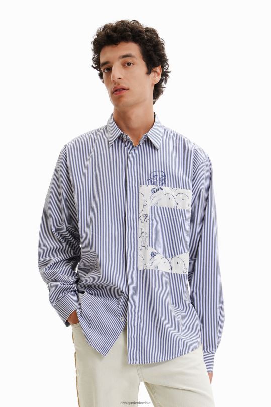 Desigual Colombia bolsos - ropa 4802L1578 hombres Desigual camisa a rayas con patchwork