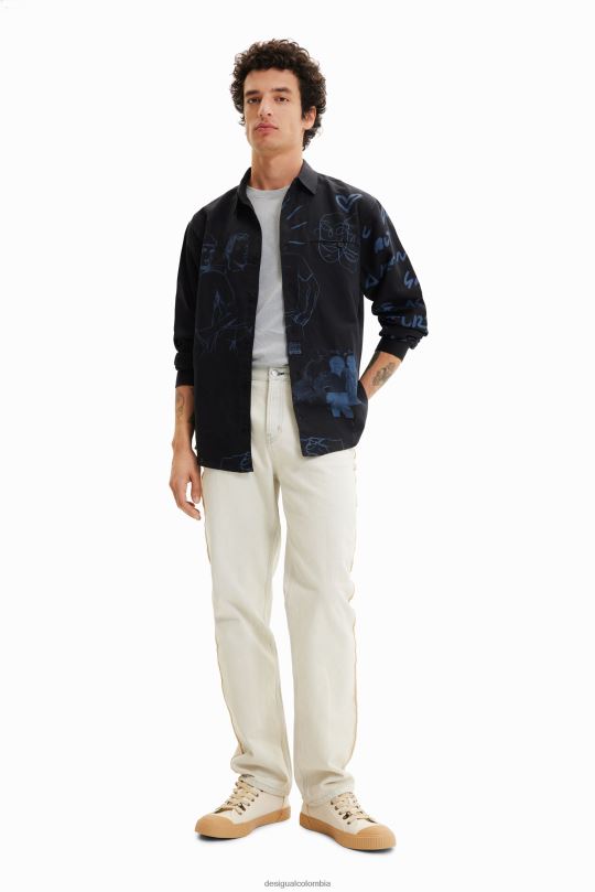 Desigual zapatos Colombia - ropa 4802L1579 hombres Desigual camisa de lino con ilustración