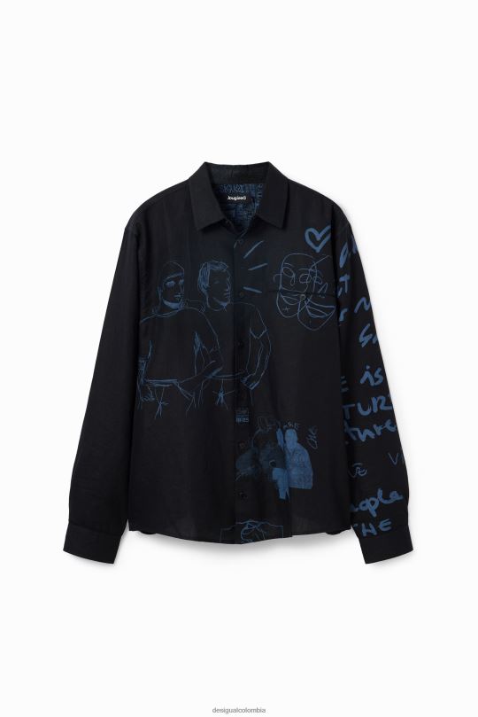 Desigual zapatos Colombia - ropa 4802L1579 hombres Desigual camisa de lino con ilustración