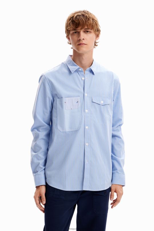 ropa 4802L1581 hombres Desigual camisa con bolsillos a rayas - Desigual Colombia rebajas