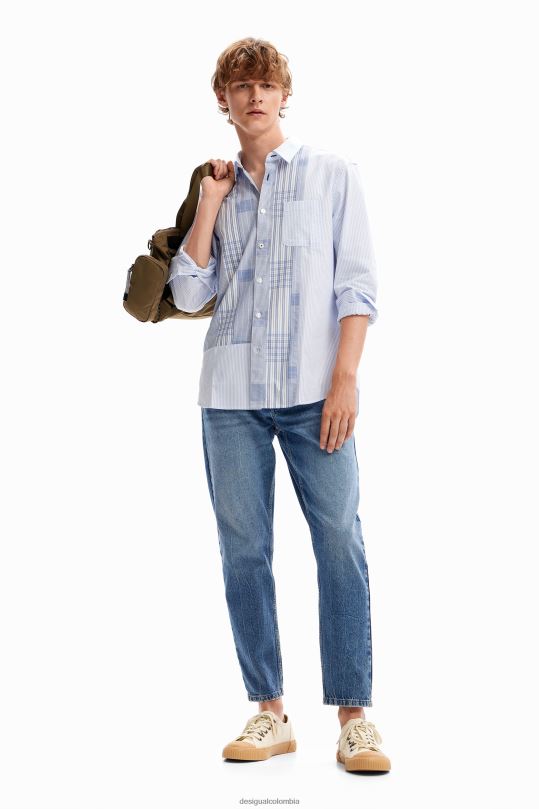 ropa 4802L1588 hombres Desigual camisa con retazos a cuadros - Desigual sales online