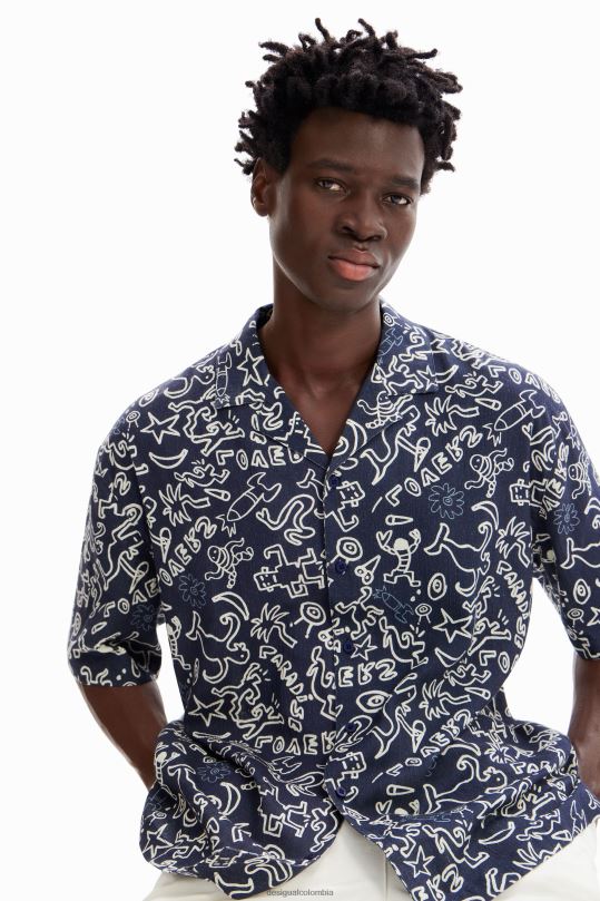 Desigual Colombia bolsos - ropa 4802L1605 hombres Desigual camisa de resort de ilustración