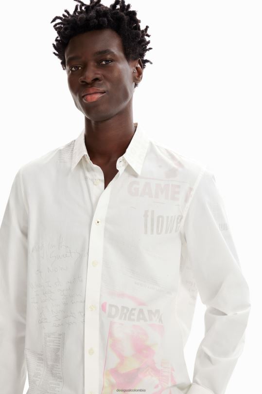 blusas Desigual bogota - ropa 4802L1659 hombres Desigual camisa de popelina tipo periódico