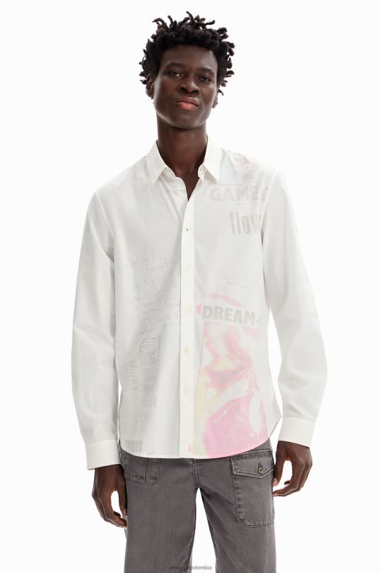 blusas Desigual bogota - ropa 4802L1659 hombres Desigual camisa de popelina tipo periódico
