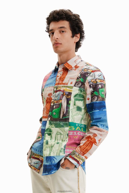 ropa 4802L1672 hombres Desigual camisa con estampado de patchwork - Desigual Colombia rebajas