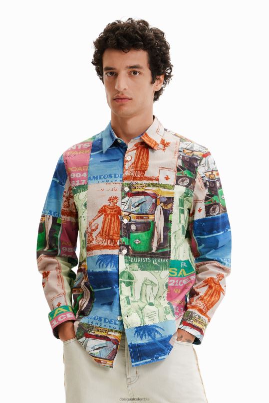ropa 4802L1672 hombres Desigual camisa con estampado de patchwork - Desigual Colombia rebajas