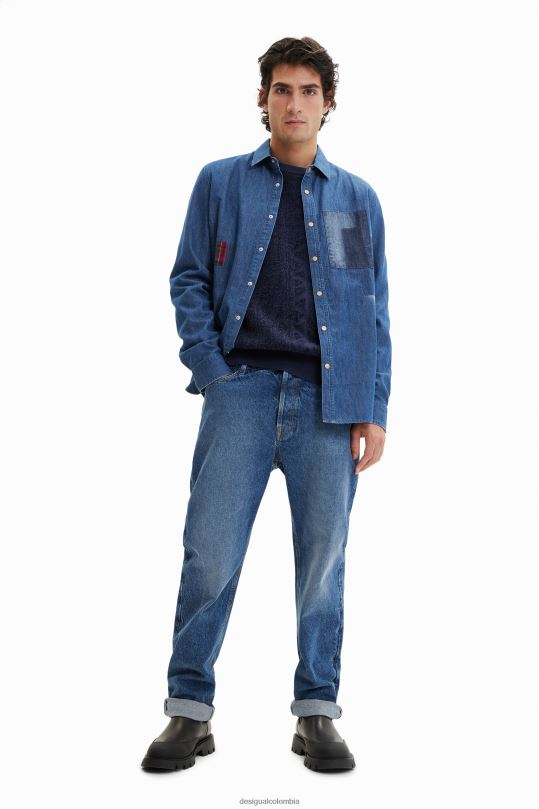 ropa 4802L1686 hombres Desigual camisa con parche de mezclilla - Desigual sales online
