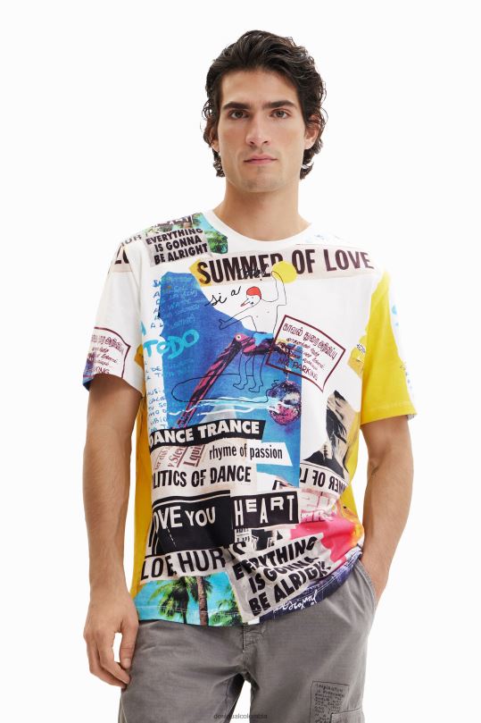 Desigual Colombia pagina oficial - ropa 4802L1517 hombres Desigual camiseta de manga corta con estampado de periódico