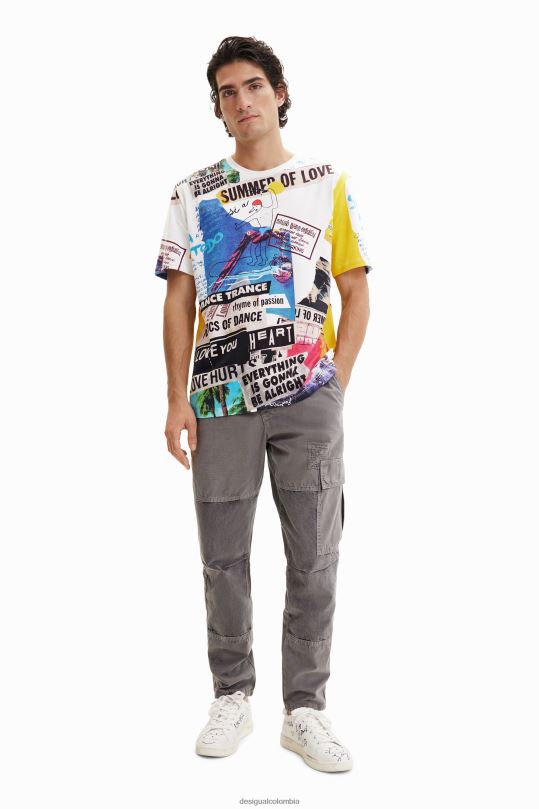 Desigual Colombia pagina oficial - ropa 4802L1517 hombres Desigual camiseta de manga corta con estampado de periódico