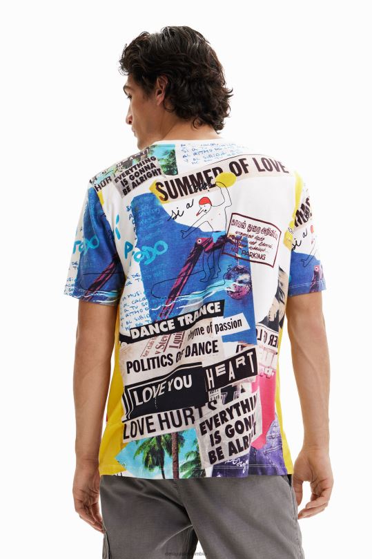 Desigual Colombia pagina oficial - ropa 4802L1517 hombres Desigual camiseta de manga corta con estampado de periódico