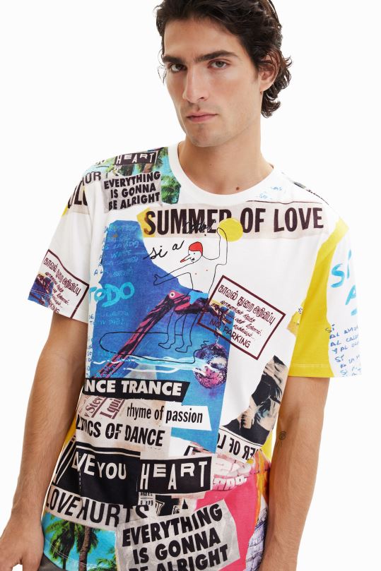 Desigual Colombia pagina oficial - ropa 4802L1517 hombres Desigual camiseta de manga corta con estampado de periódico