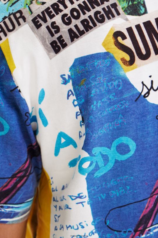 Desigual Colombia pagina oficial - ropa 4802L1517 hombres Desigual camiseta de manga corta con estampado de periódico