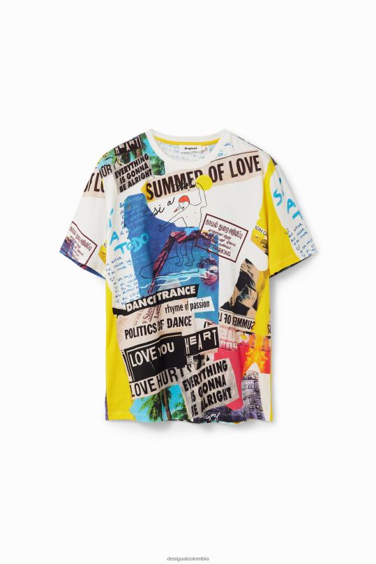 Desigual Colombia pagina oficial - ropa 4802L1517 hombres Desigual camiseta de manga corta con estampado de periódico