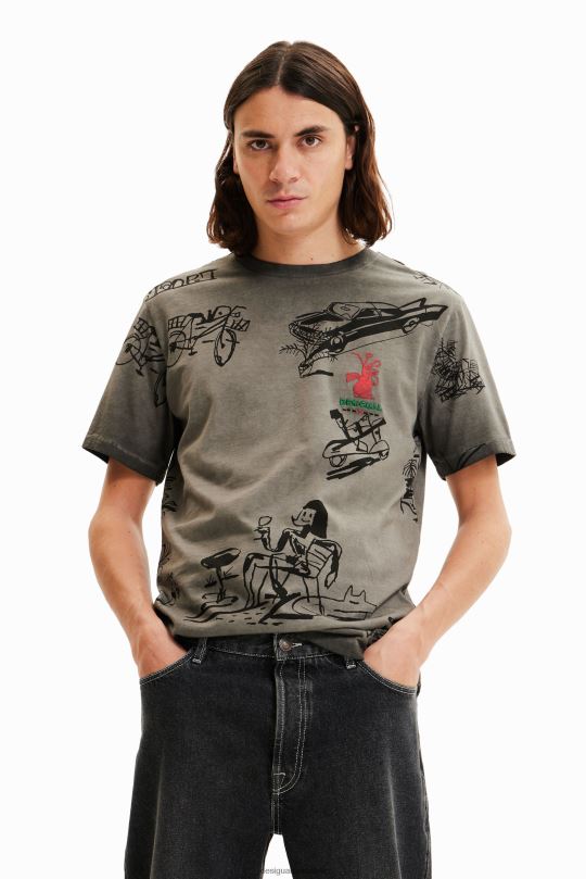 ropa 4802L1571 hombres Desigual camiseta con ilustración tejido lavado - Desigual sales online