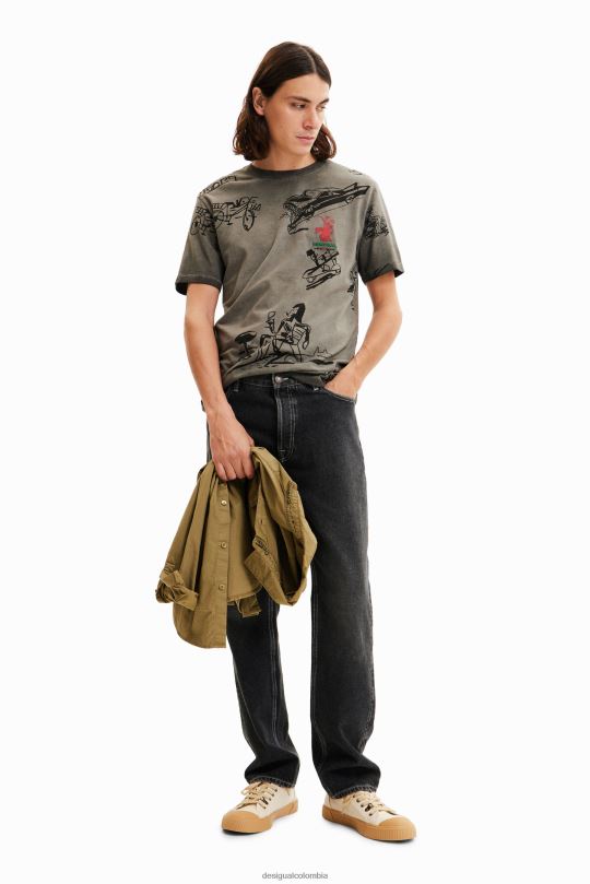 ropa 4802L1571 hombres Desigual camiseta con ilustración tejido lavado - Desigual sales online