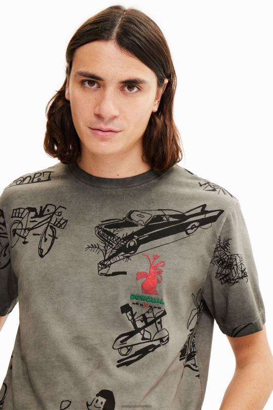 ropa 4802L1571 hombres Desigual camiseta con ilustración tejido lavado - Desigual sales online