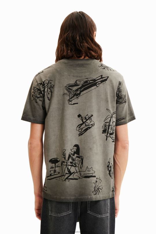 ropa 4802L1571 hombres Desigual camiseta con ilustración tejido lavado - Desigual sales online