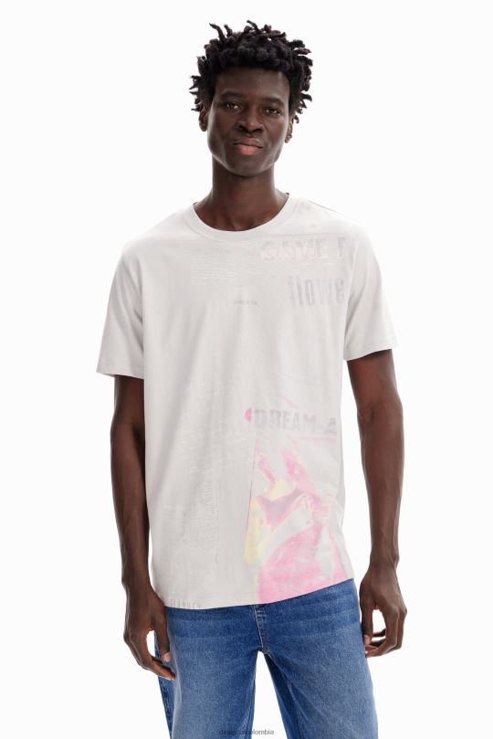Desigual Colombia - ropa 4802L1630 hombres Desigual camiseta de algodón tipo periódico