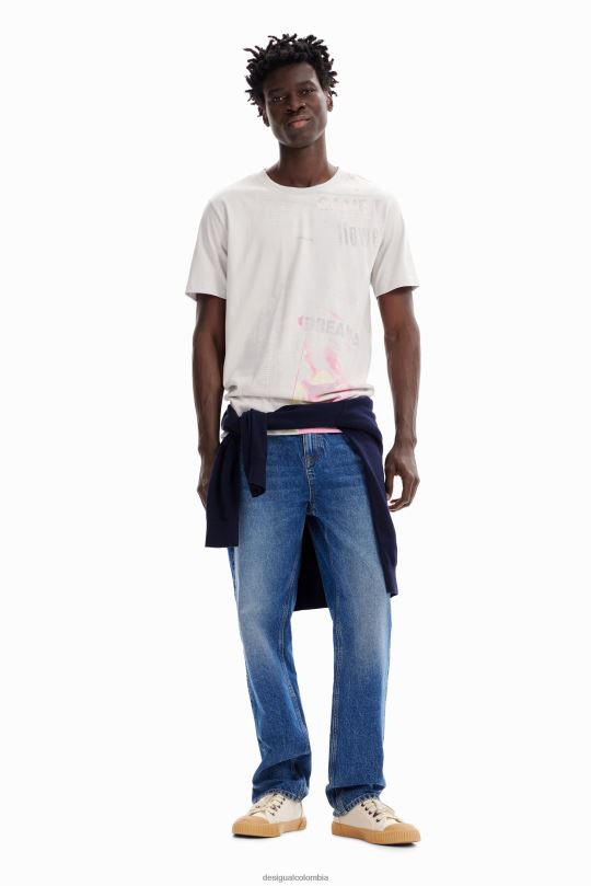 Desigual Colombia - ropa 4802L1630 hombres Desigual camiseta de algodón tipo periódico