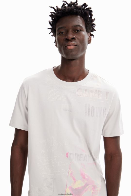Desigual Colombia - ropa 4802L1630 hombres Desigual camiseta de algodón tipo periódico