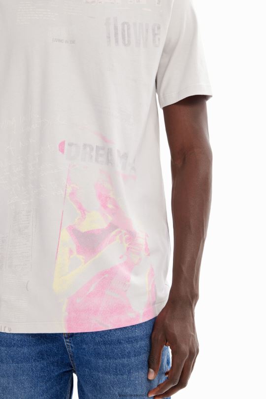 Desigual Colombia - ropa 4802L1630 hombres Desigual camiseta de algodón tipo periódico