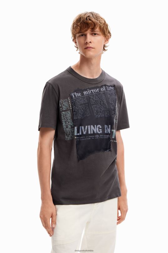 ropa 4802L1664 hombres Desigual camiseta con parche de periódico - Desigual shop
