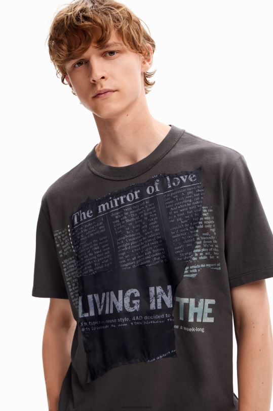 ropa 4802L1664 hombres Desigual camiseta con parche de periódico - Desigual shop