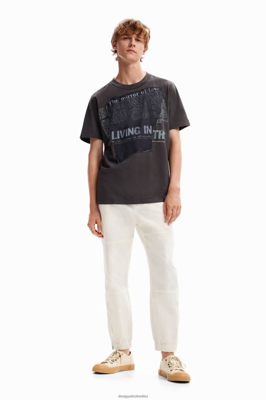 ropa 4802L1664 hombres Desigual camiseta con parche de periódico - Desigual shop