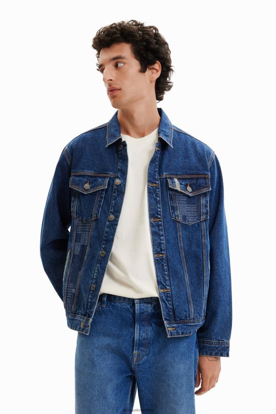 ropa 4802L1603 hombres Desigual chaqueta estilo camionero de mezclilla con patchwork - Desigual sales online