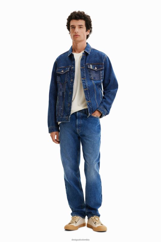 ropa 4802L1603 hombres Desigual chaqueta estilo camionero de mezclilla con patchwork - Desigual sales online