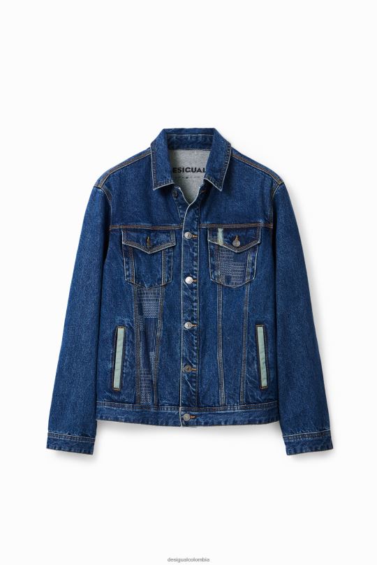 ropa 4802L1603 hombres Desigual chaqueta estilo camionero de mezclilla con patchwork - Desigual sales online