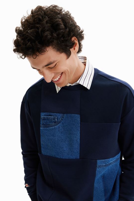 Desigual Colombia - ropa 4802L1529 hombres Desigual sudadera con parches de mezclilla