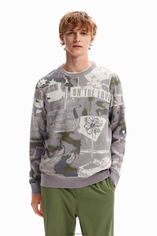 ropa 4802L1538 hombres Desigual suéter tipo periódico en jacquard - Desigual sale damen