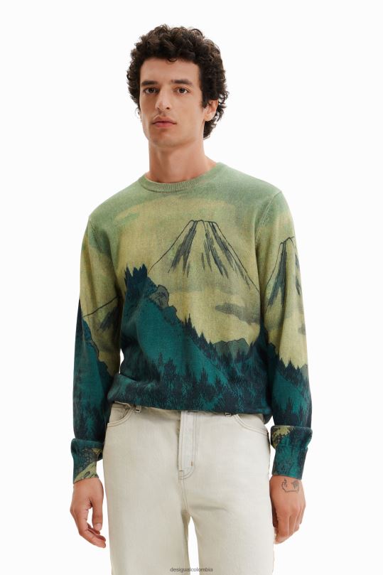ropa 4802L1541 hombres Desigual suéter fino con paisaje - Desigual sales online