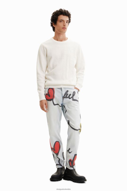 ropa 4802L1522 hombres Desigual jeans rectos con corazones - Desigual Colombia rebajas