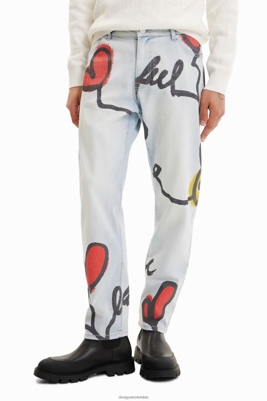 ropa 4802L1522 hombres Desigual jeans rectos con corazones - Desigual Colombia rebajas